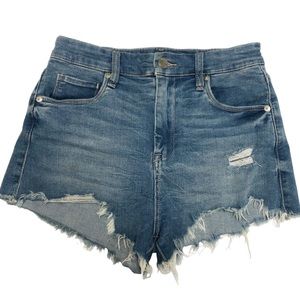 Blank NYC | Distressed High Waist Raw Hem Denim Wedgie Shorts